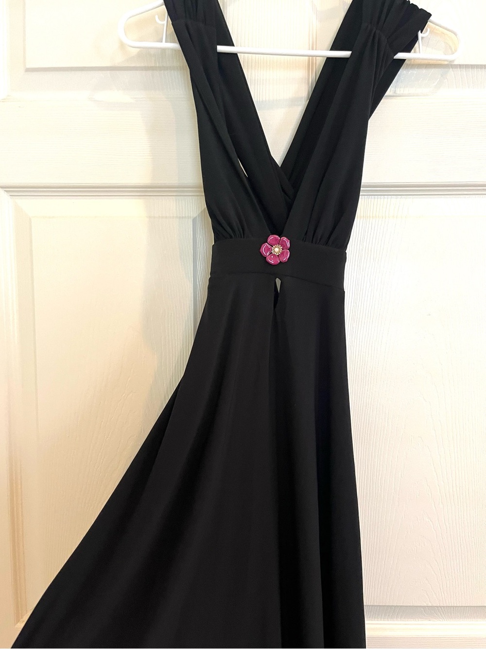 WINDSOR  Black Backless Dress with Pink Flower Detail